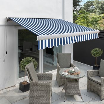 3.5m Full Cassette Manual Awning, Blue and White Stripe